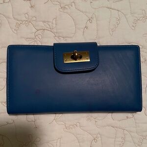 J. Crew Edie leather wallet in Casablanca blue NWT